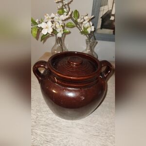 Vintage/Antique Ceramic Bean Pot, 8" Diameter x 6" Tall, Made in USA